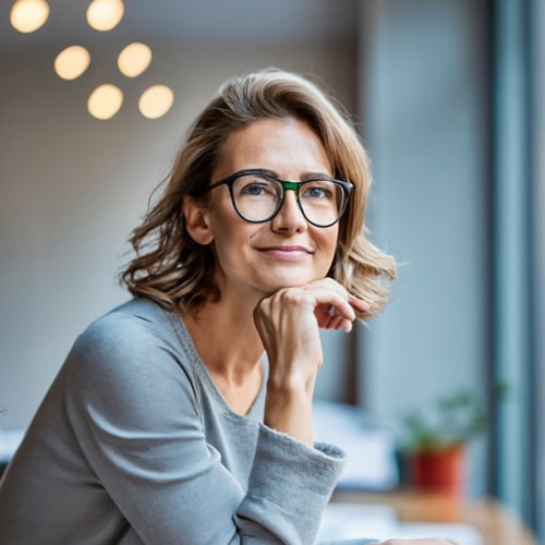 Efficience Consulting Formations - Portrait d'une femme blonde avec des lunettes